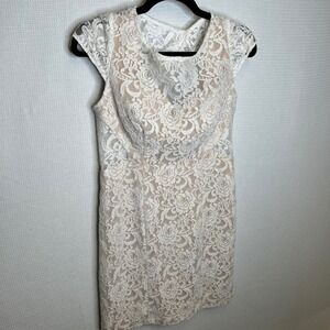 Hailey Logan by Adrianna Papell Lace Sheath Dress Nude Lined Cap Sleeve Size 7/8